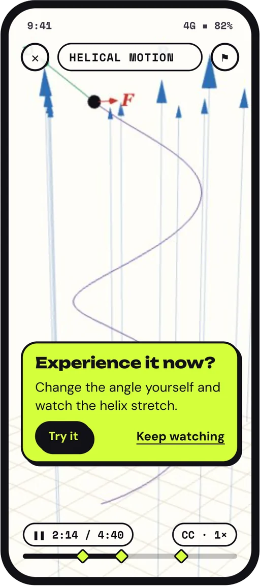 A Physics topic video with the prompt “Experience it now?”